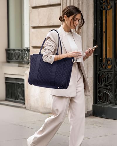 Image of LOVEVOOK Teacher Tote Bag for Women, Quilted Work Tote Nurse Laptop Bag, Large Computer Shoulder Bags with Zipper for Travel