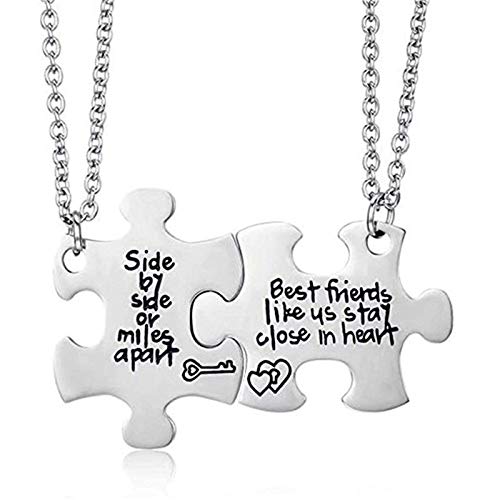 2 Pcs Best Friends Friendship BFF Necklaces Set Puzzle Matching Heart Key Stainless Steel Pendant...