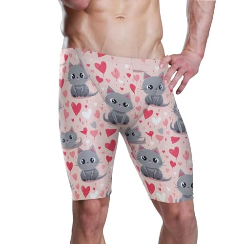 UMIRIKO Cute Cats Heart Mens Swim Jammers Swimsuit XL B0401462