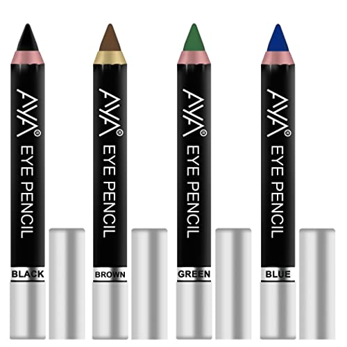Image of AYA Eye Pencil for Kajal /Eyeliner - set of 4 (Black,Blue,Brown,Green) | Glides Smoothly | Creamy smooth formula | Light weight