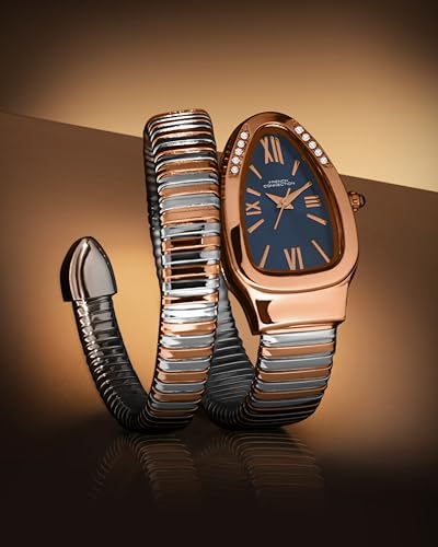 Image of French Connection Eternelle Curve | Blue Dial with Rose Gold Case | Flexible Wrap Bracelet Strap | Crystal Accent Design | Roman Numerals Analog Watch for Women - FCN0142URTM