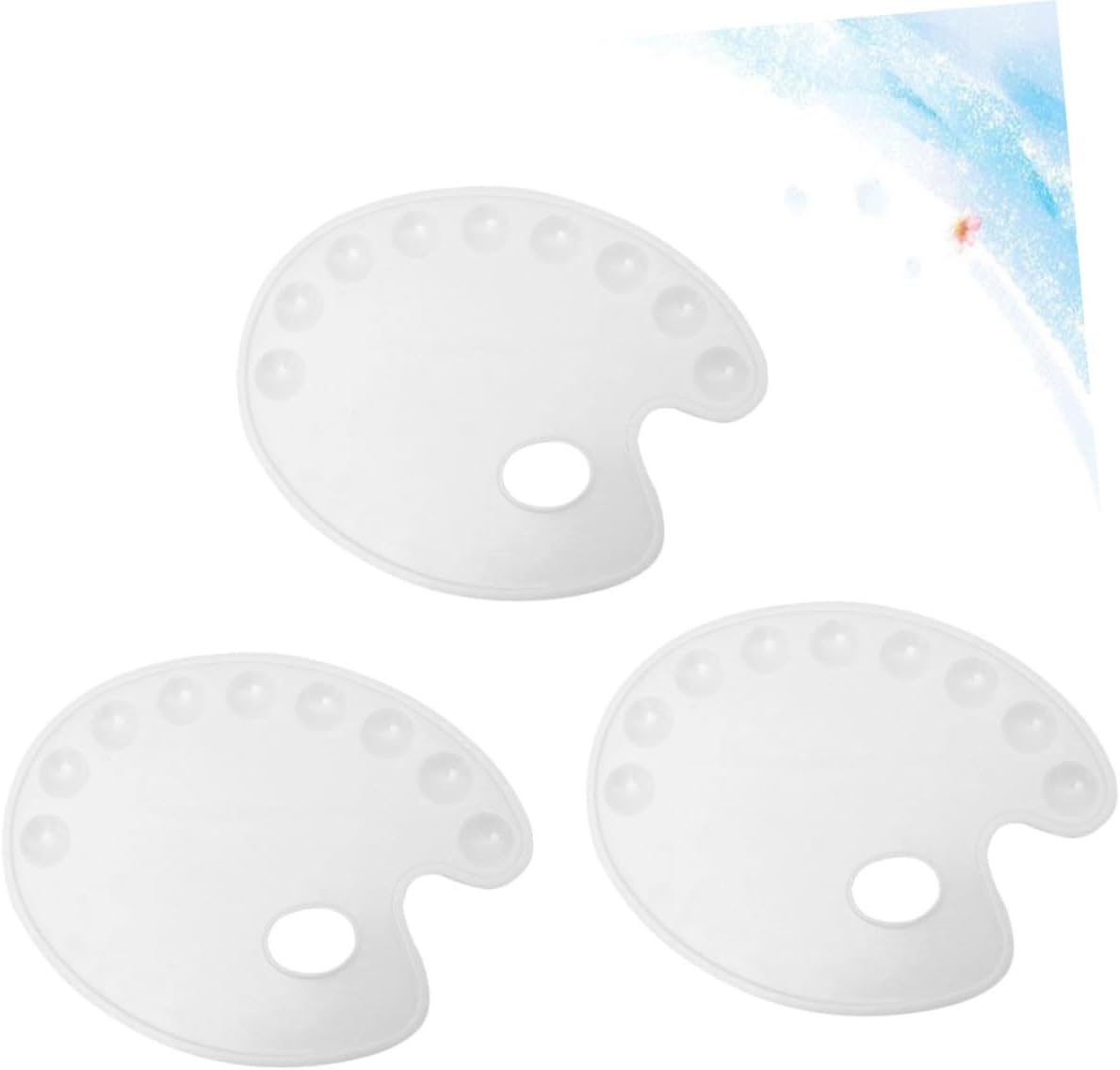 HOMSFOU 3pcs Oval Color Mixing Tray Hand Grip Paint Palette for Watercolor Oil Painting Lightweight Art Paint Board for Home School and Studio