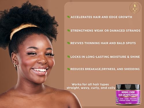 Image of MAKOF BEAUTY Chebe Hair Growth Grease - Herbal Pomade with Clove, Fenugreek, Rosemary, Moringa & Ayurvedics Herbs for Hair Loss, Edges & Thinning Hair 4oz