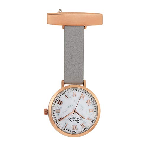 Annie Apple Meraki Nurses Fob Watch – 35mm Rose Gold Case with Marble Effect Dial and Slate Grey Genuine Leather Strap – Premium Analogue Pocket Watch for Medical & Beauty Professionals