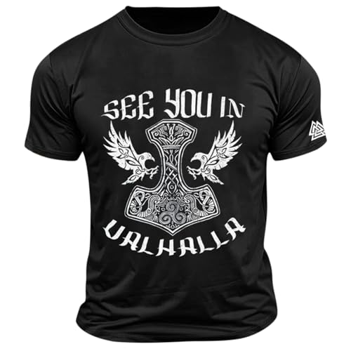 Image of Men's Graphic T-Shirt with Nordic Viking Design for Comfortable Casual Everyday Look, black, M