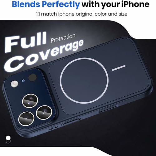 Image of DIZORO Magnetic Case for iPhone 17 Pro Max Case [Compatible with MagSafe][Built-in Camera Lens Protector] Slim Soft Silicone Bumper Shockproof Metallic Luster Back Cover Phone Case (Blue)