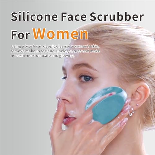 Image of Soft Silicone Face Scrubber,2 Counts Facial Cleansing Brush,Facial Exfoliation Scrub for Massage Pore Cleansing Blackhead Removing Deep Scrubbing for All Kinds of Skins (Green+Pink)