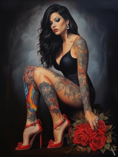 5D Diamond Art Painting Kits by Number for Adults Sexy Tattoo Girl Diamond Art Full Round Drill Crystal Rhinestone Embroidery Cross Stitch Craft Kits for Home Wall Decor Kits 30x40cm image 2