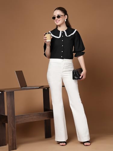 Image of Style Quotient Women Sky Blue Victorian Style Shirt