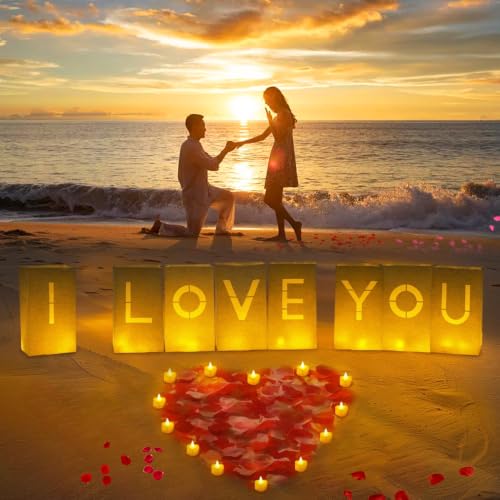 Image of Rose Petals and Candles Set - I Love You Light Up Letters Luminaries Bags | Room Decor For Romantic Night | 2000PC Rose Petals and 30PC Candles Set | Romantic Decorations Special Night | Easy Setup
