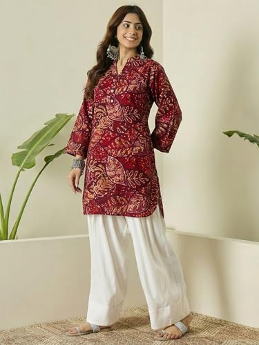 Image of ANNI Designer Co-ord Set Women Viscose Printed | Kurti Set Woman | Farshi Salwar 2 Piece Outfit | Mandarin Collar 3 /4 Sleeve Regular Fit Ethnic Wear Ladies Dress Stylish Traditional Clothing