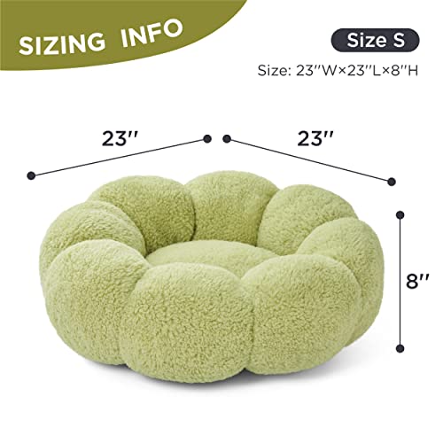 Lesure Calming Small Dog Bed - Donut Round Fluffy Puppy Bed In Teddy Sherpa Plush, Anti-Slip Cute Flower Cat Beds For Indoor Cats, Anti-Anxiety Pet Bed Fits Up To 25 Lbs, Machine Washable, Green 23" #TOP4
