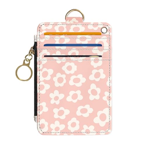 Image of Slim Wallet Credit Card Holder,Little pink flowers, RFID Wallet Women Cute Small Front Pocket Wallet With Zipper, PU Leather Thin travel RFID Blocking Card Case ID Window,Ladies Gifts