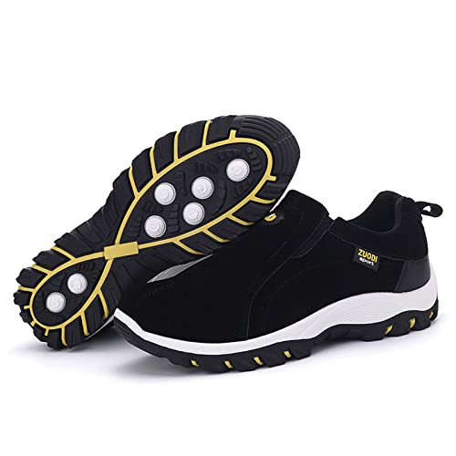 TOPSSCTR Outdoor Arbeit Turnschuhe für Herren Trekking Wandern Sportschuh Tow Top Wildleder PU Leder rutschfest Slip-on Schwarze Schuhe Größe 48 Cover