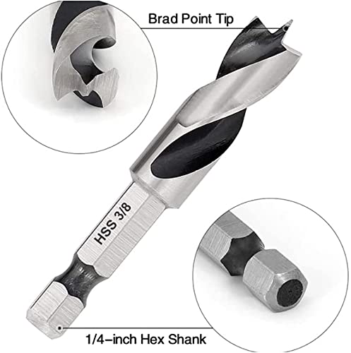 Mesee 6Pcs Brad Point Stubby Drill Bits Set,Hss 4241 Steel With 1/4" Quick Change Hex Shank, Spiral Twist Bit For Metal/Aluminum Iron/Sheet Copper/Wood Woodworking #TOP3