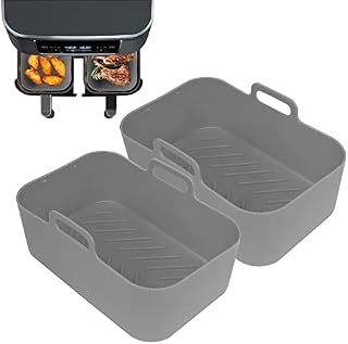 GOVD 2PCS Silicone Pot for Ninjas Dual Air Fryer, Silicone Air Fryer Liners Double Air Fryer Silicone Air Fryer Basket, Air Fryer Rack Accessories for Air Fryer, Oven, and Microwave (Grey)