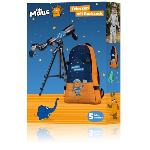 DieMaus Linsenteleskop 50/350 für Kinder mit Rucksack Smartphone-Halterung Zubehör Mondfilter Stativ