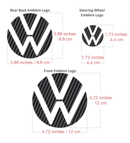 Image of IPG Decal Made for Volkswagen 2021 Passat Polo Tiguan Golf Rear /Front Emblem Logo Decals Stickers Set (4 Units) (Black Carbon Fiber)
