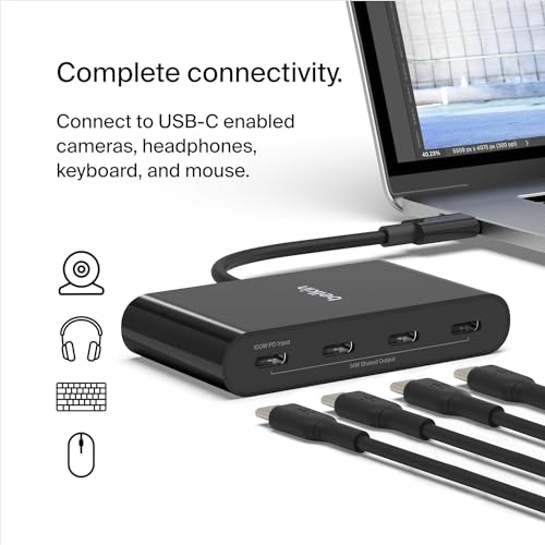 Image of Belkin Connect 4 Port USB C Hub - Multiport Adapter Dongle with 4 USB C 3.2 Gen 2 Ports - High Speed 10G Data Transfer for Laptop, MacBook, iPad, PC, and More - 100W PD, Pack of 6