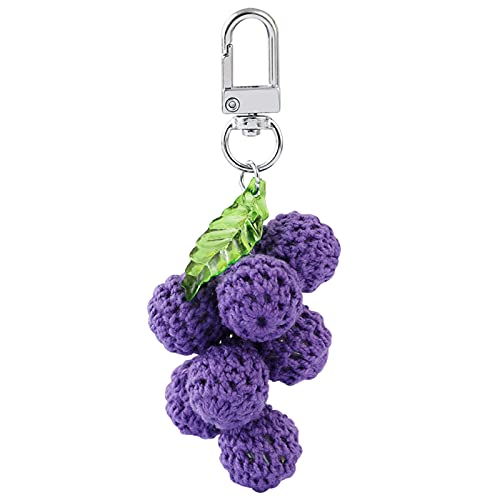 ZOONAI Schlüsselanhänger für Damen und Mädchen, gestrickt, aus Wolle, Weintraubenmotiv, als Schlüsselanhänger, für Tasche, Geldbörse, Dekoration, violett, Einheitsgröße Cover