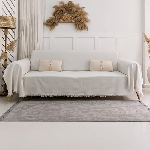 Milam London Sofa Throws Large 3 Seater | Sofa Cover 3 Seater | 100% Cotton Throw Blanket | Couch Throw | Settee Throw 180 x 300 cm Cream