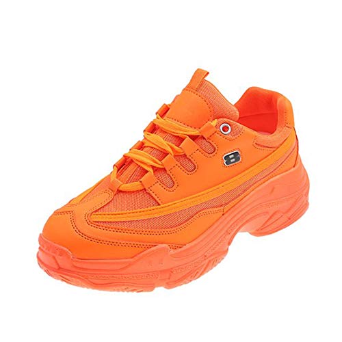 foclock Women Mesh Autumn Sneakers Lace Up Breath Candy Color Ladies Vulcanized Platform Casual Shoes Female Fashion Footwear Orange