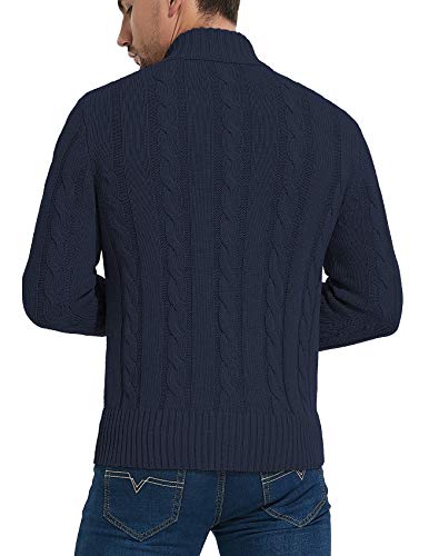 Nitagut Mens Long Sleeve Stand Collar Cardigan Sweaters Button Down Cable Knitted Sweater,Navy Blue,Large #TOP4