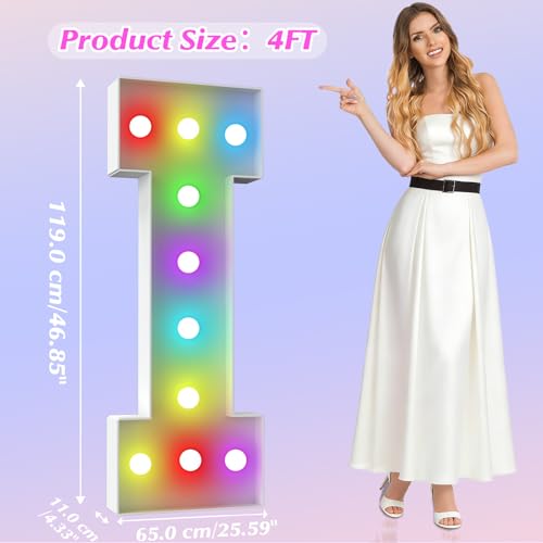 Image of 4FT Colorful Marquee Letters,18-Color Letter I with Remote Control Large Light Up Numbers Sign,Pre-Cut Foam Board Set for Party Decoration, Birthdays, Weddings, Graduations, Baby Anniversaries