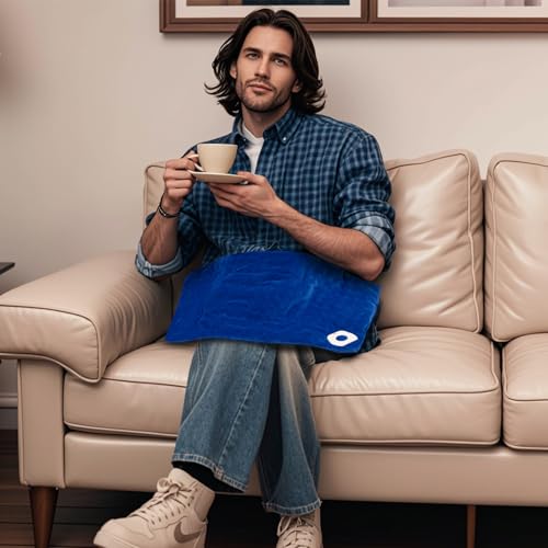 Image of Giantex Weighted Heating Pad w / 2 Massagers, Electric Heated Pad for Back Neck Pain Cramp Relief, Massaging Vibration, 5 Heating Levels, 9 Modes, 1 /2 /4 H Auto Shut-Off, Home Use Heating Mat (Blue)