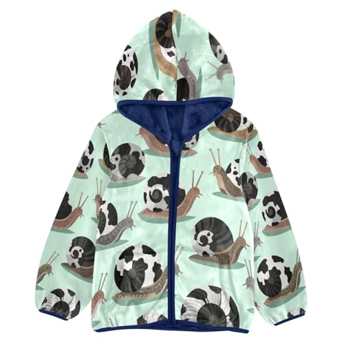 Snail Pattern Cow Print Toddler Fleece Jacket Girl Boys Hooded Fleece Jacket Coat Warm Outwear Zip-up 3-10T