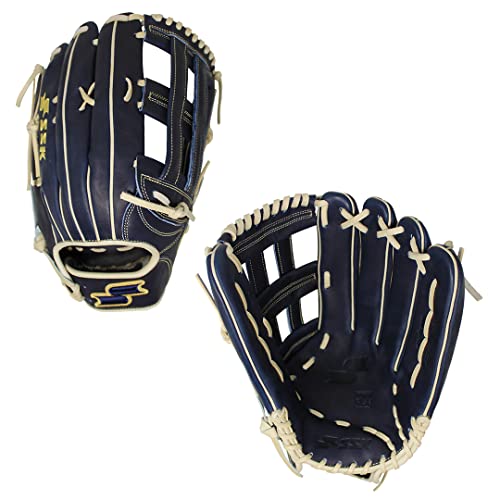 Ssk Zslow Slowpitch Softball Glove – 12.5” - 13” - 13.5” - 14” – Right & Hand Left Hand Throw (Navy/Camel, 14" - Left Hand Throw) #TOP20