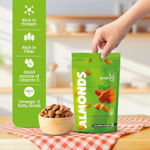 Image of KRISHIVAL NUTS 100% Natural Premium California Almonds 100 Grams pack of 1 | Premium Roasted Badam | High in Fiber & Boost Immunity | Unflavoured | Gluten Free