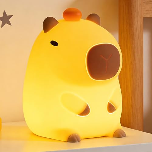 Image of Amaredom Capybara Night Light,Cute Capybara Lamp,Silicone Dimmable Nursery Nightlight,Rechargeable LED Bedside Lamp with 20 Minutes Timer & Tap Control Baby Girls Women Bedrooms,Living Room,Yellow