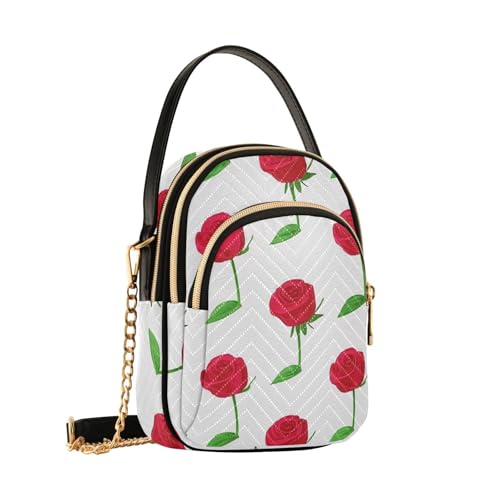 Womens Shoulder Handbags Tote Bag Quilted Purses for Women Rose Design with Chain Strap for Travel Work,Multi1