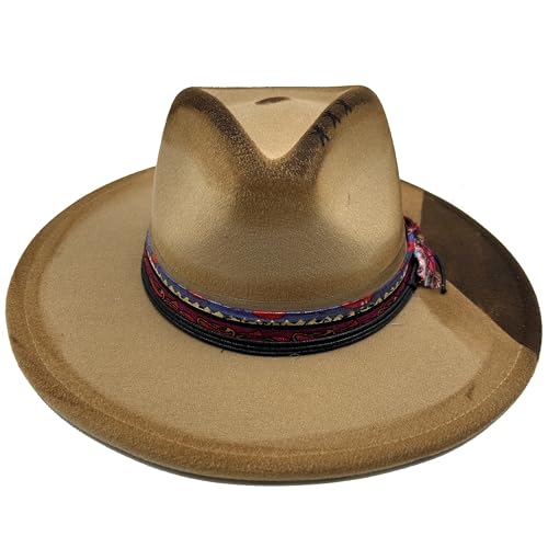 Image of Classic Wide Brim Fedora Hat for Women Man Floppy Panama Hat Western Felt Outdoor Hat with Band Sun Protection