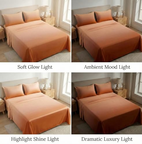 Image of VAS COLLECTIONS 300 TC Cotton Double Bedsheet for Super King Bed (108x108 in) | 7D Digital Printed Solid Bedsheet with 2 Pillow Covers | Soft, Wrinkle Packaging | Orange Shade
