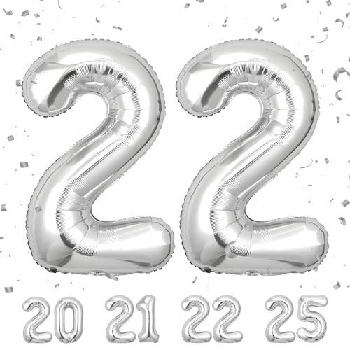 Number Balloons 22,Sliver 22 Balloon 40 Inch Giant Helium Foil Number Balloons for Boys Girls 22th Birthday Party Decor Anniversary Party Decorations Supplies