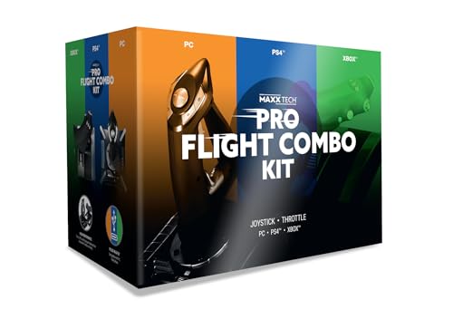 Maxx Tech HOTAS Pro Flight Combo Kit für PC, Xbox & PS4, Joystick - 8-Wege-HAT-Schalter, Schnellfeuer-Auslöser, Dreh-Ruder-Steuerung & Schiebeachse