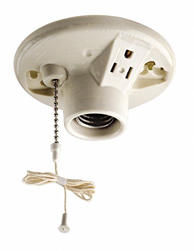 Image of Leviton 9726-C One-Piece Glazed Porcelain Outlet Box Mount, Incandescent Lampholder, Pull Chain, Top Wired, 50-Pack, White
