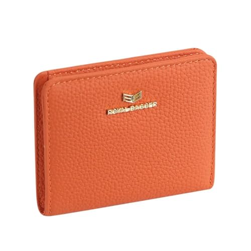 RFID Short Wallets for Women Genuine Leather Multi-card Slots Card Holder Casual Coin Purse Bifold Wallet 2133 (Orange)