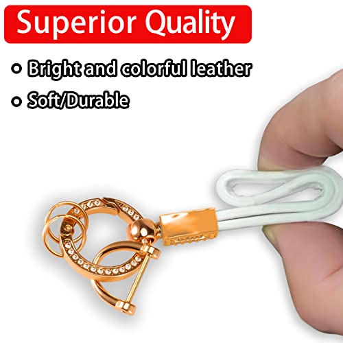 Worcas Car Keychain With Bling Rhinestones,Microfiber Leather Wristlet Keychain,360 Degree Rotatable Universal Key Fob Keychain For All Cars(Pearl White-Gold) #TOP3