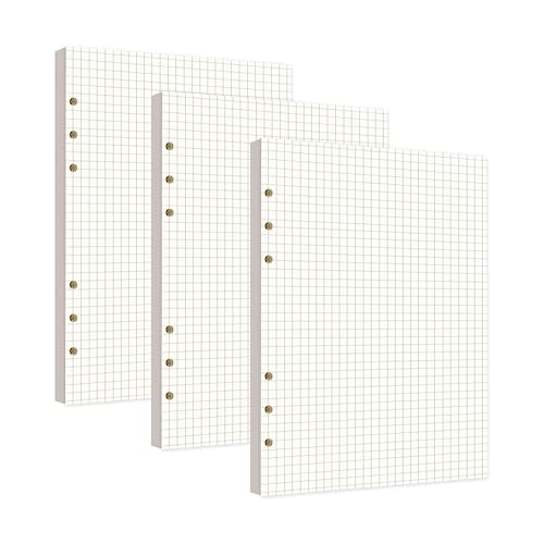 RUCUDIM A5 Ringbuch Nachfüllbar, A5 Nachfüllpapier, 3 Pack Nachfüllbar Notizpapier, Karierte 6 Löcher Refill Leeres Papier, Ordnerfüllpapier 135 Blatt für Notizbuch, Tagbuch, Skizze, Malerei