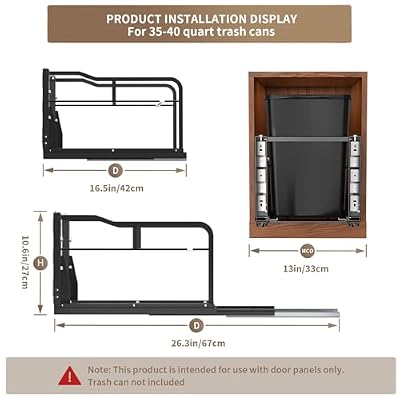 Pull Out Trash Can Under Cabinet with Push to Open Slides, Heavy Duty Cabinet Trash Can Pull Out Kit with Door Mounting Kit for Kitchen, Requires 13 W Cabinet Opening (Waste Bin Not Included)