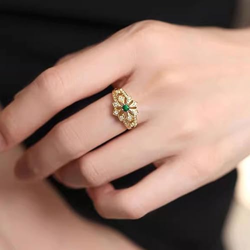 Gold Plated Multicolor Green Round Cubic Zirconia Inlaid Creative Elegant Statement Ring Personalized Accessory Ideal for Women's Daily Casual Wear Party Holiday Anniversary Love Jewelry Gift4