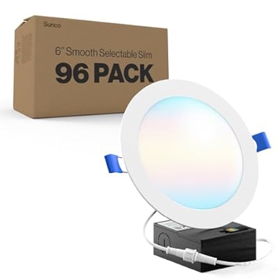 Sunco 96 Pack 6 Inch LED Recessed Light, Canless Ceiling Lights Slim with Junction Box, 850 LM, 14W (100W Equivalent), Selectable CCT 2700K/3000K/4000K/5000K/6000K, Dimmable, Wafer Thin ETL.