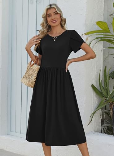 Image of Zeagoo Womens Summer Dresses Casual Aline Midi Dress Short Sleeve Floral Tshirt Dress Flowy Beach Sundresses with Pockets