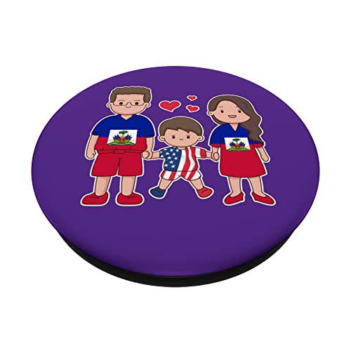 American Haitian family. Together we build our future! PopSockets Swappable PopGrip, Black - Image 2