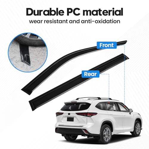 Image of Highlander Rain Guards - Window Visors for Toyota Highlander 2020-2024, Out-Channel Side Window Rain Guards for Highlander, 4PCS, Black, Car Accessories