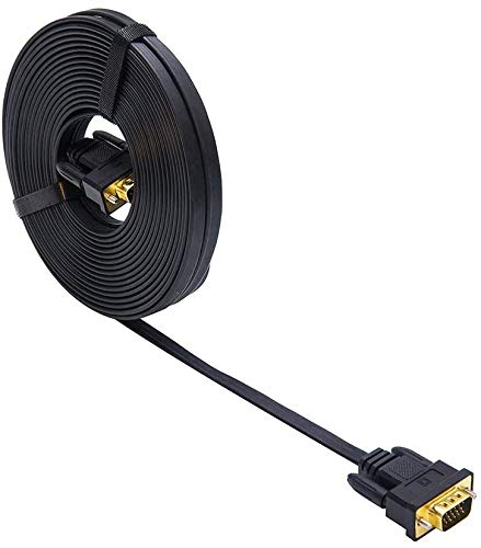 DTech 25 Feet Ultra Thin Flat Computer Monitor VGA Cable Standard 15 Pin Male to Male SVGA Wire 25 Feet - Black