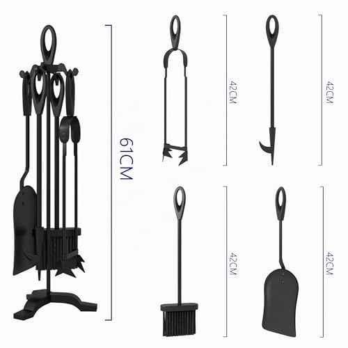 Kingson Kaminbesteck aus Gusseisen, 5-teilig, 19,5 x 17 x 61 cm, langlebiges Kaminwerkzeug-Set